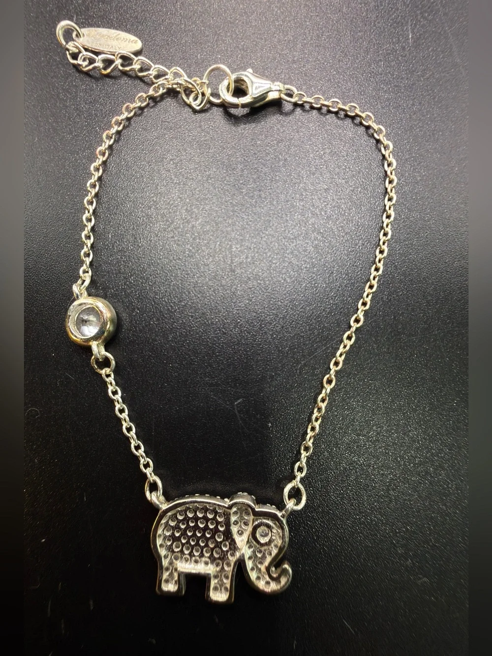 DYADEMA 925 STERLING SILVER ELEPHANT CHARM BRACELET PAVE CUBIC ZIRCONIA